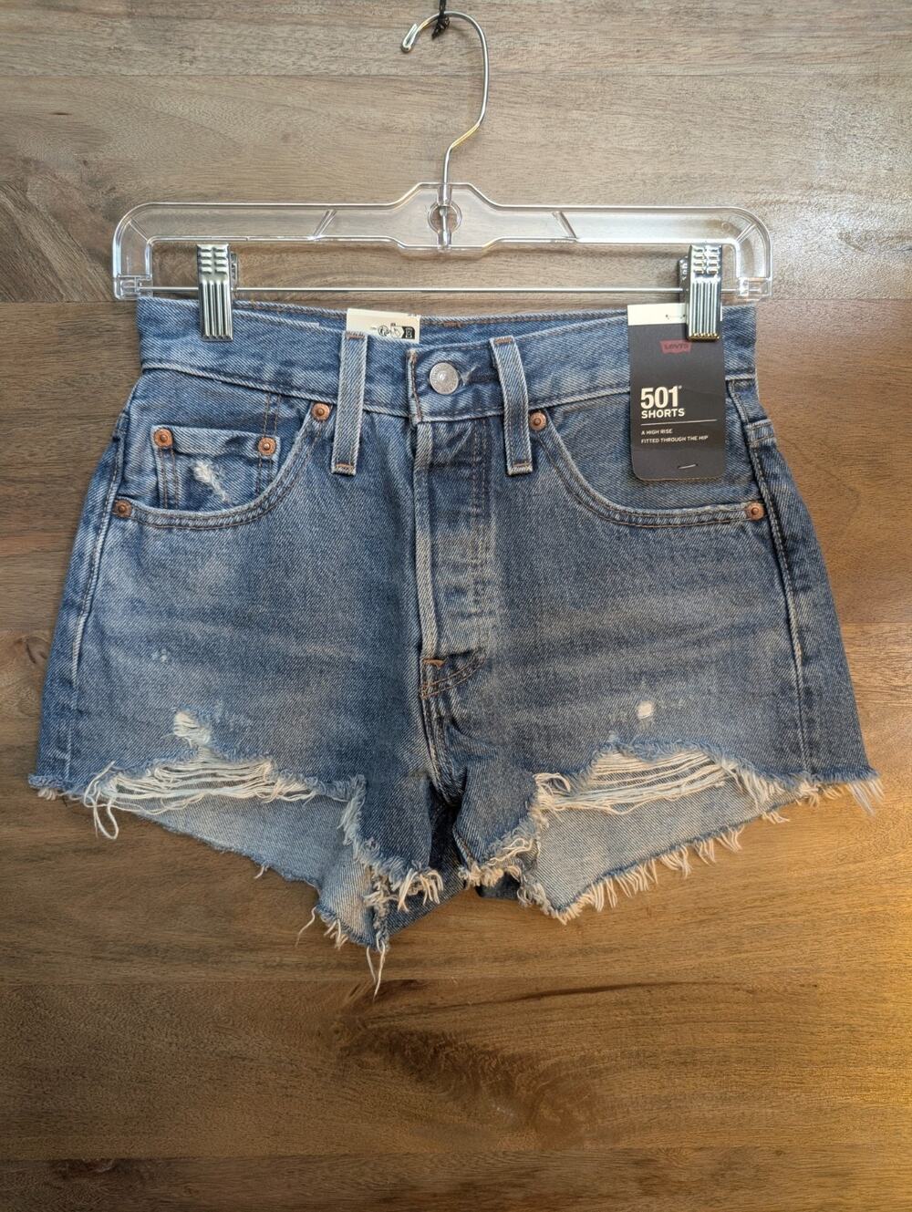 Levi's 501 Cut Off Shorts Womens 24 Blue High Rise Fitted Through 563270081 NWT